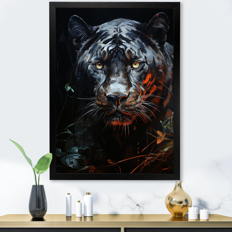 Tranquillité de panthère au clair de lune, H 40 po x l 30 po x P 1,5 po, Cadre simple noir