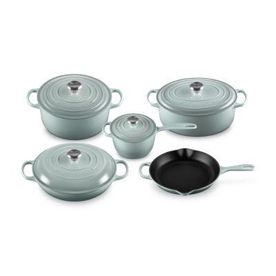 Le Creuset Signature Cast Iron 9-Piece Cookware Set, Sea Salt