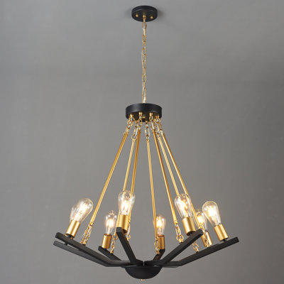 Rustic Industrial Iron Chandeliers Black Gold Farmhouse Chandelier Light Fixture Dining Room Light Fixture For Kitchen Island Foyer Living Room Entryway