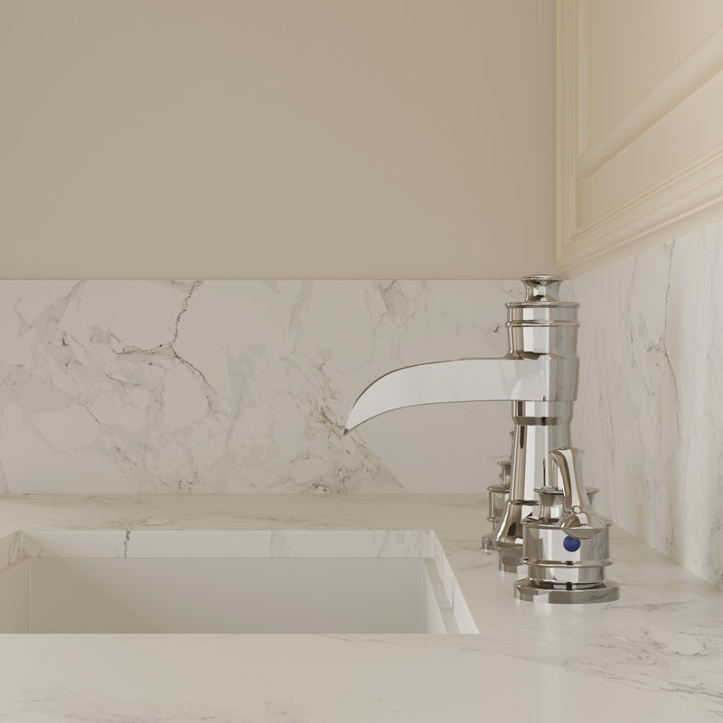 Robinet de lavabo pour salle de bain délavé à 3 trous et 2 poignées en chrome poli Deluge, Chrome poli
