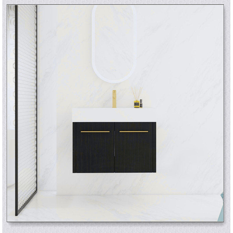 Meuble-lavabo mural 30 po avec lavabo, lavabo à rebords épais en résine