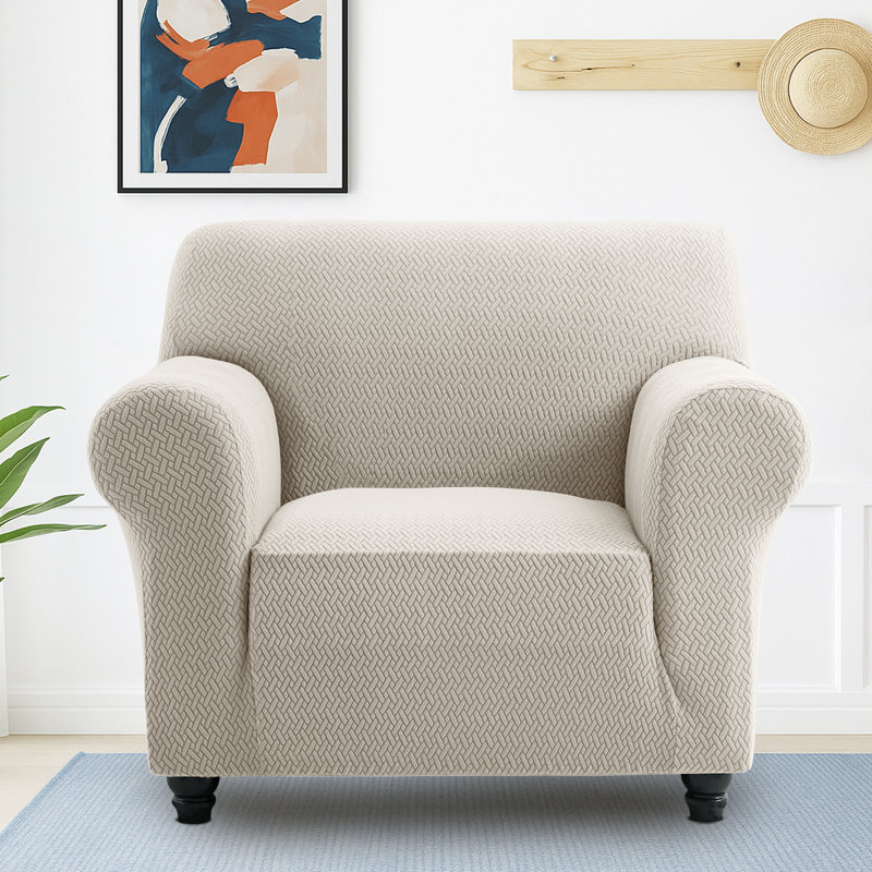 Jacquard Pattern Stretchable Spandex Sofa Slipcover - Stylish Sofa Protector, Beige, 179cm H x 165cm W - (1 Seater)