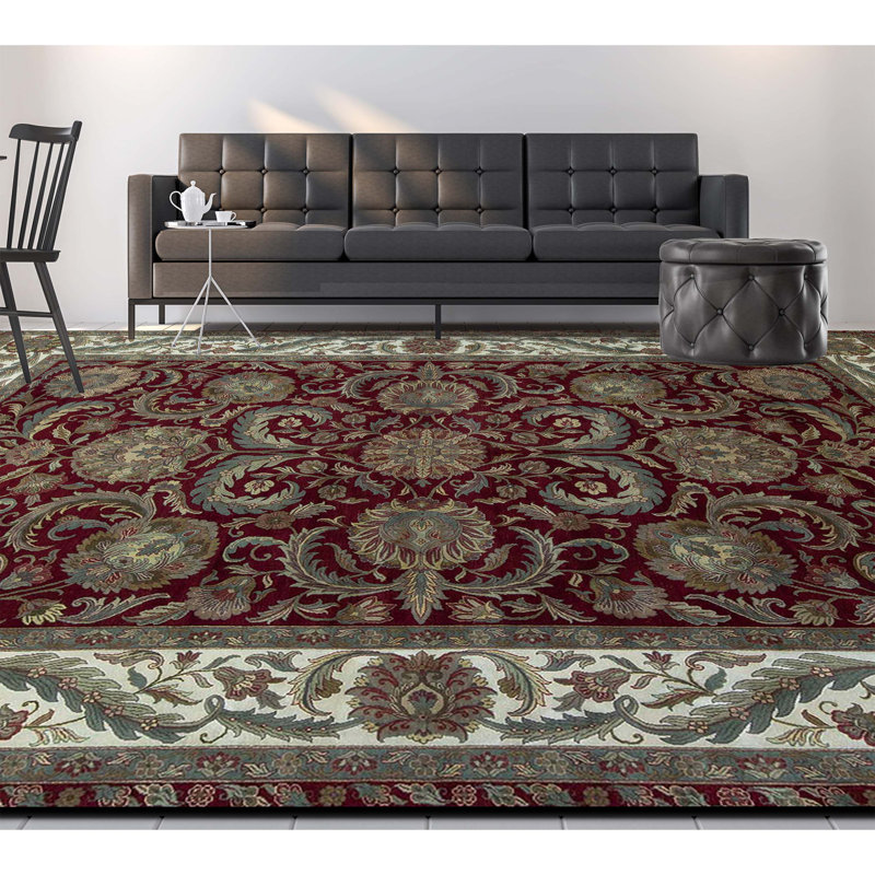 Tapis brun et rouge de haute qualité noué à la main