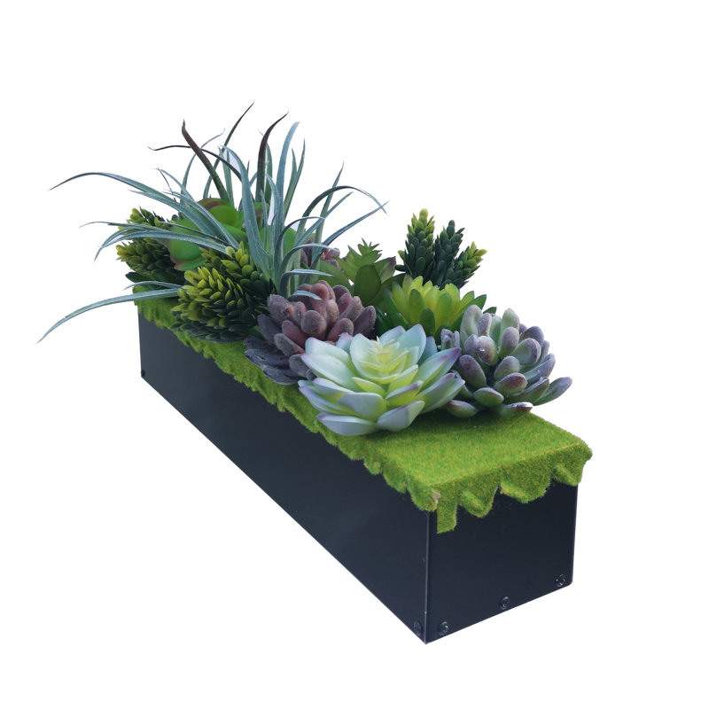 Artificial Pre-Made Succulent Wood Planter Arrangement 10 Pieces Assorted Fake Succulent Plants