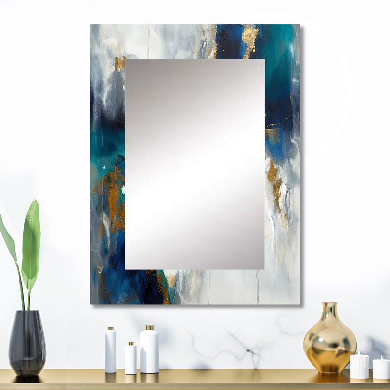 «Deep Knowing Abstract» en bleu royal et or VI - peinture abstraite, miroir mural moderne, art mural, 32 po x 24 po