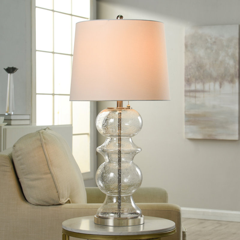 Aimme - Transitional Table Lamp - Clear Seeded Glass Steel, Off-White, Silver