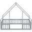 Twin House-Shaped Floor Bed With Grey Guardrails And Fence For Youngsters Wood