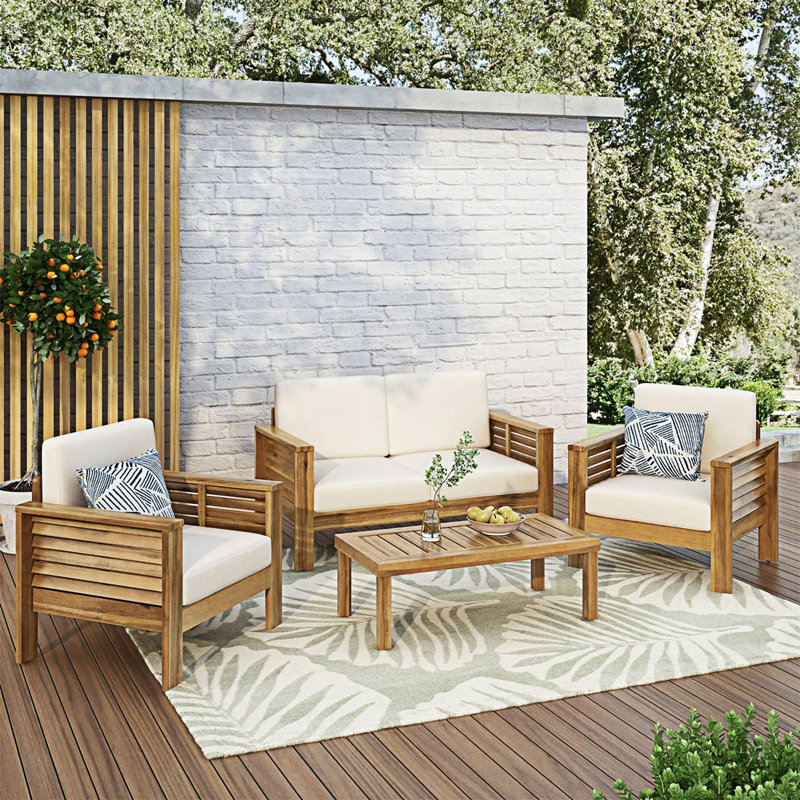 Ensemble de conversation pour canapé modulaire d'extérieur, Beige, Brun