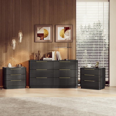 Ensemble de commode et table de chevet, ensemble de chambre à coucher 3 pièces, commode à 6 tiroirs et ensemble de tables de chevet à 3 tiroirs, pour chambre à coucher et salon