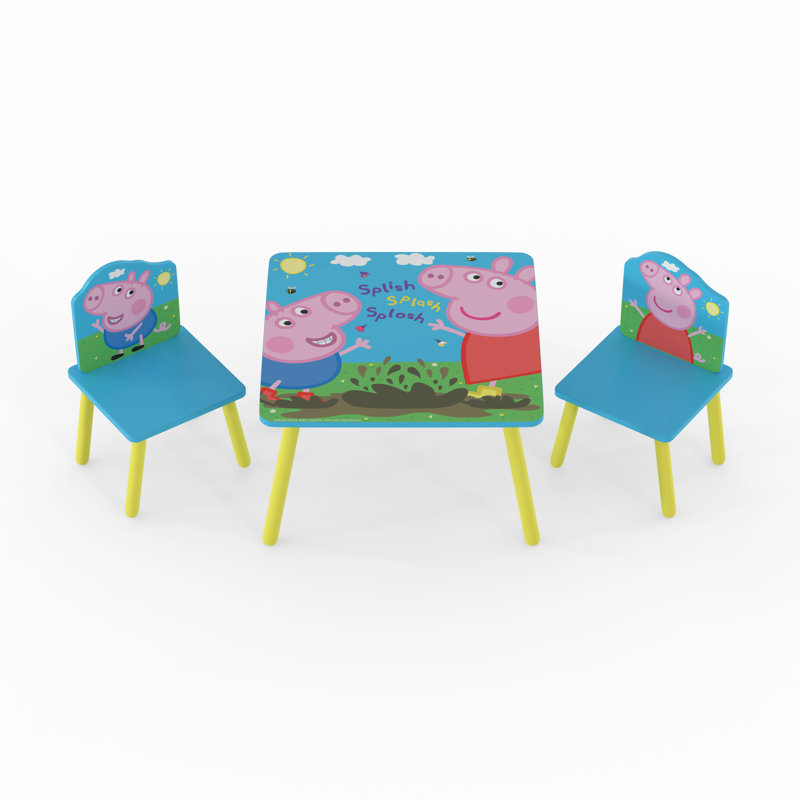 Peppa Pig, Kids 3 Piece Square Play or Activity Table and Chair Set
