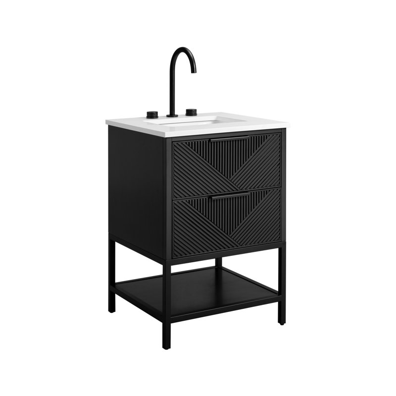 Diamond 24'' W Single Vanity, Charcoal Black, White Quartz, Matte Black