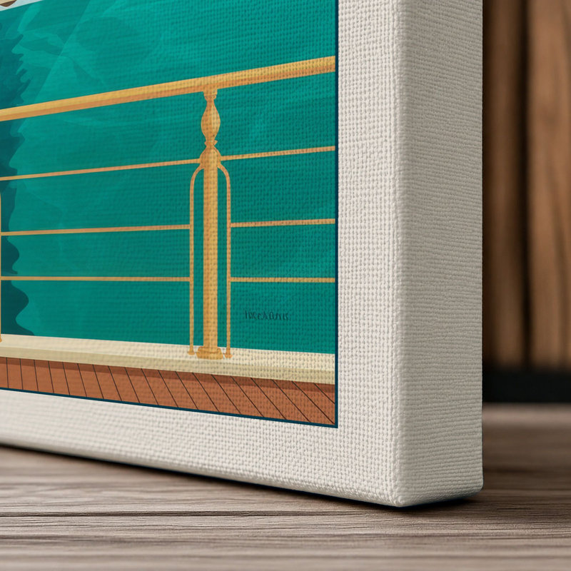 Sailboat at the Pier Coastal - Wrapped Canvas, 24x16 - 61.0 x 40.6 cm, Cream Border