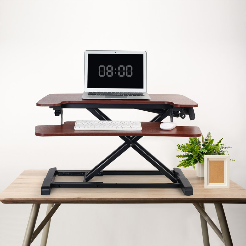 Desk Converter with Removable Keyboard Tray, Mahogany, 19.7" H x 28" W x 16.3" D