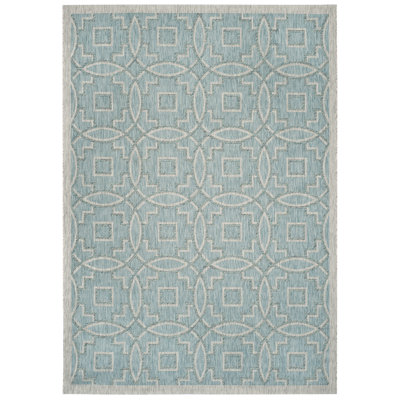 Arneshia Geometric Area Rug in Aqua/Gray