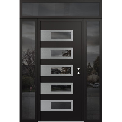 D3 64 po. X 96 po Panneau en verre argenté noir et noir avec 2 portes latérales et porte d'entrée avant en verre