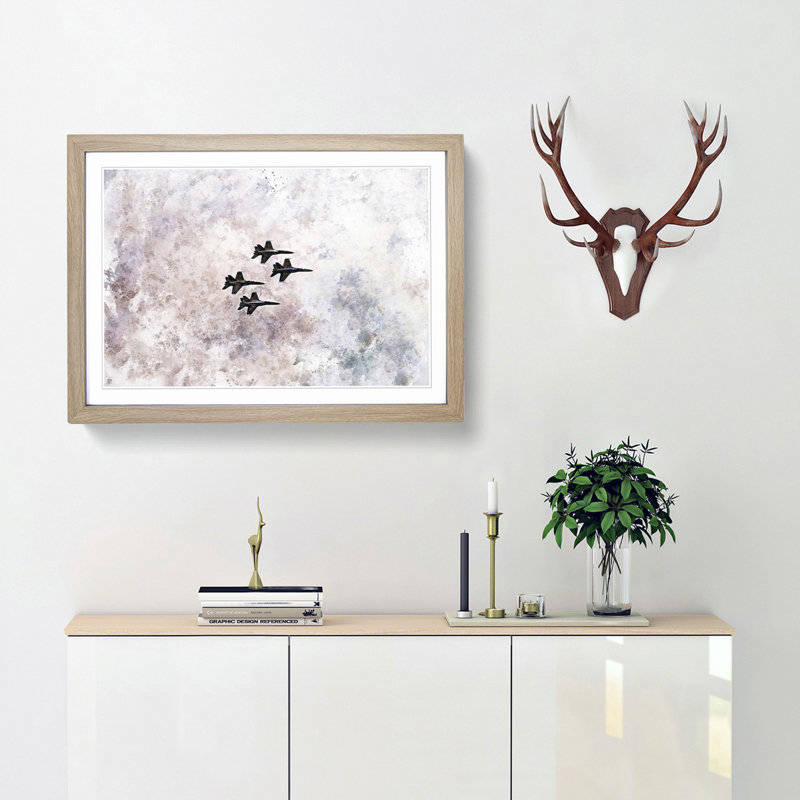 Colourful Jets in Flight in Abstract - Picture Frame Graphic Art Print, 36cm H x 48cm W x 2cm D, Oak Framed