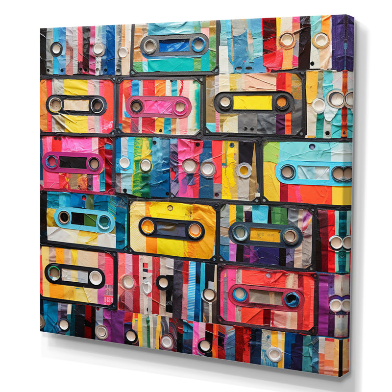 Cassette Tapes Tape Mosaic I - Music Canvas Print, H 24 po x l 24 po x P 1 po, Toile tendue