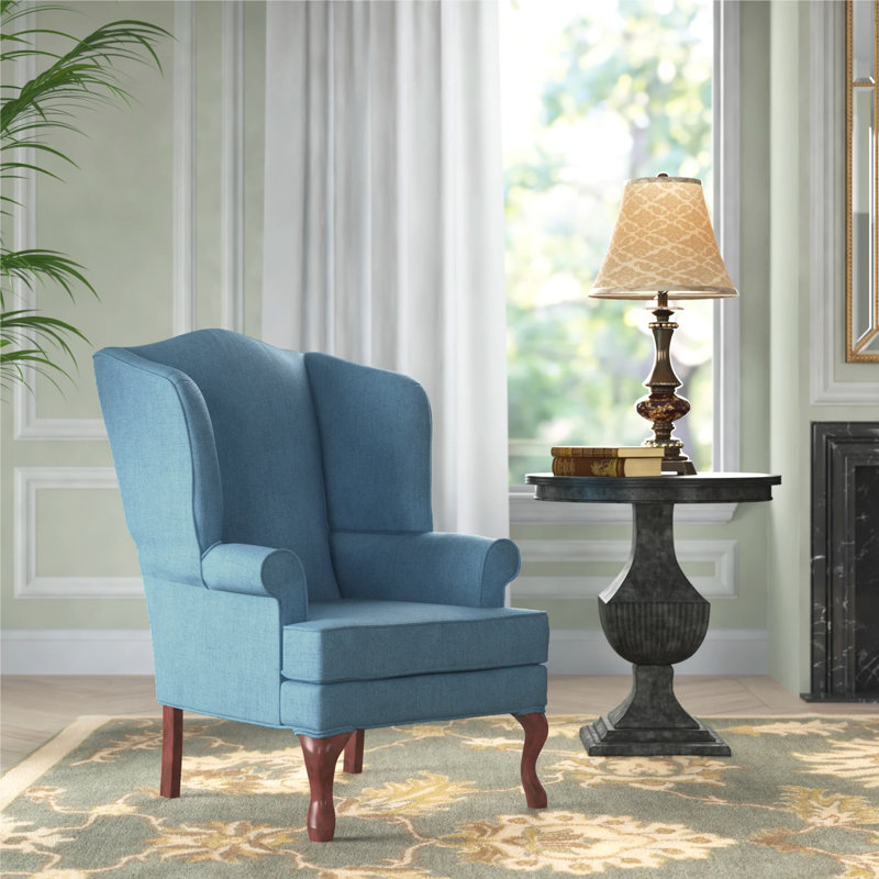 Lucious Upholstered Wingback Chair, Blue Tweed