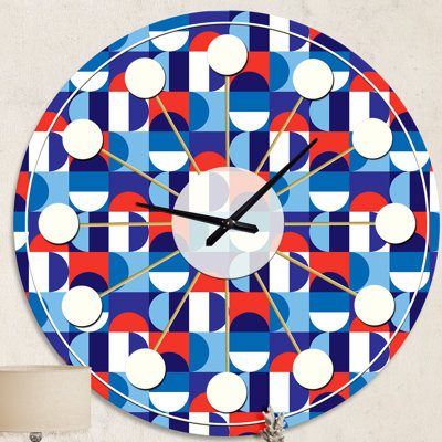 Blue, Red & White Polka Dots - Mid-Century Modern wall clock