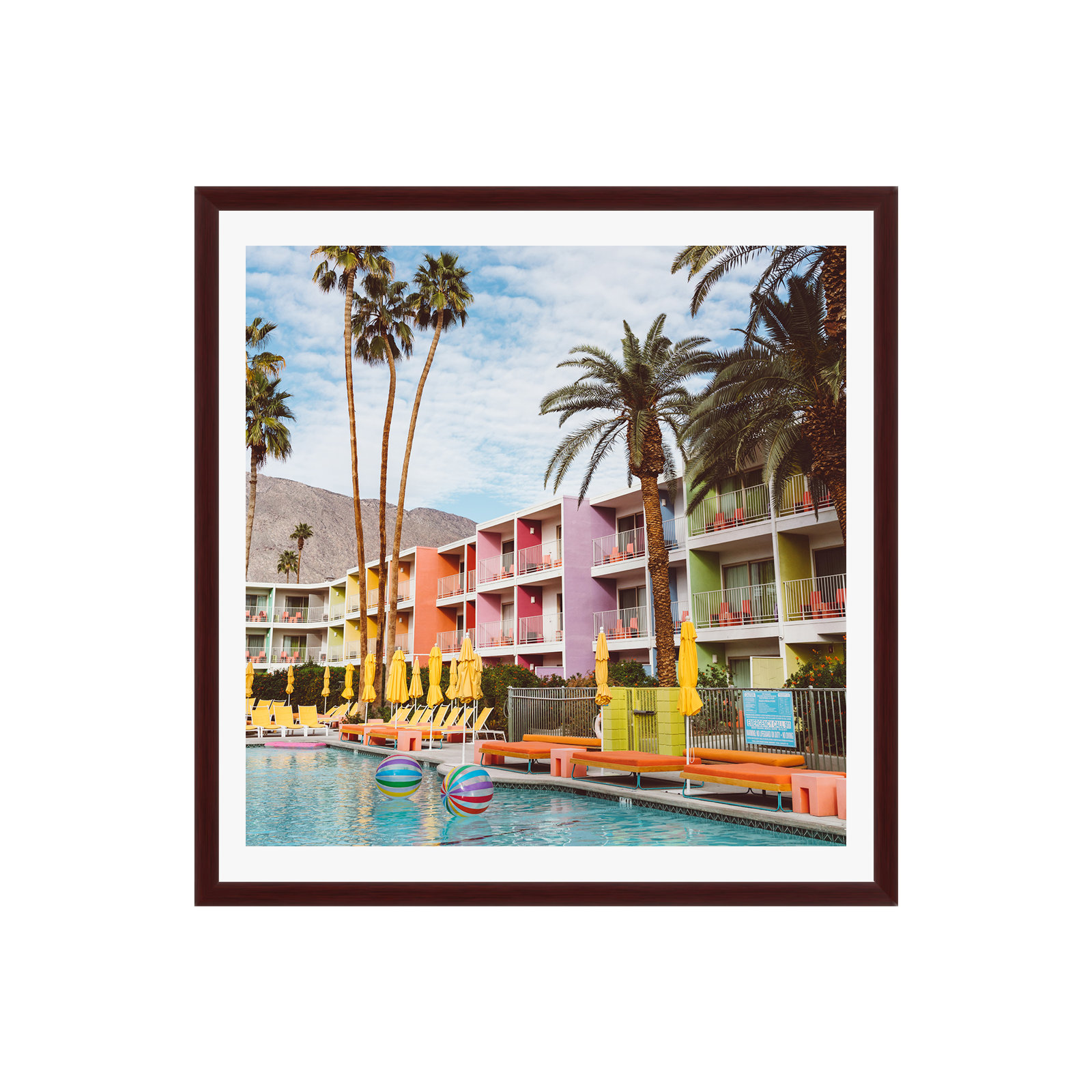 Tulle "Palm Springs Pool Day VII" Print, No, Mahogany Floater Framed, 20" H x 20" W x 2" D