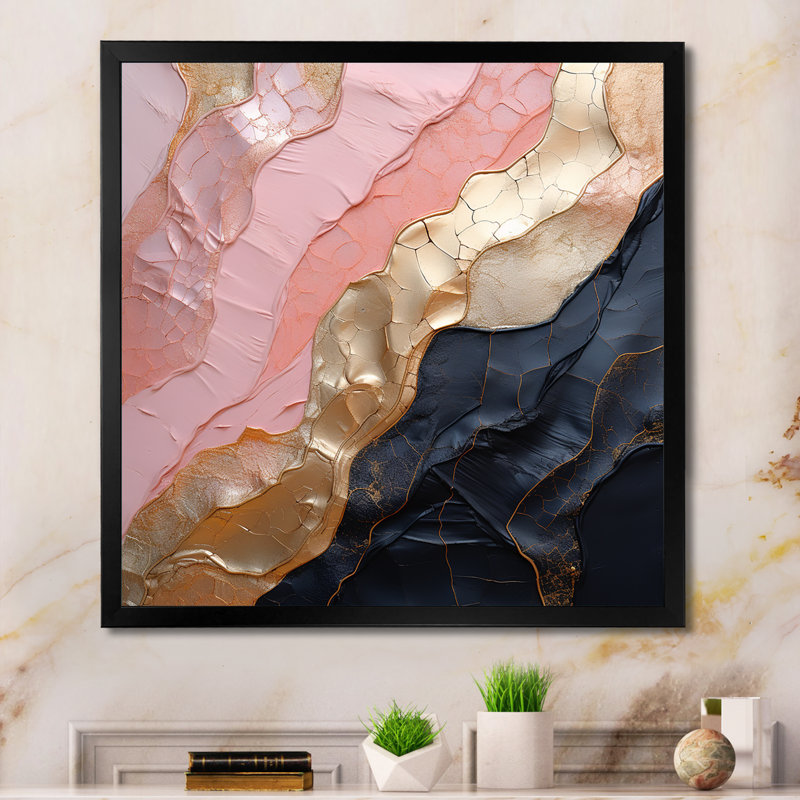 Art mural minimaliste avec poterie abstraite rose, Cadre simple noir, H 24 po x l 24 po x P 1 po