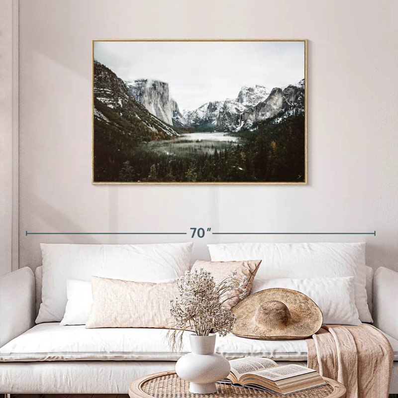 Yosemite Winter Magic, Cadre flottant en bois naturel, 43 po x 29 po