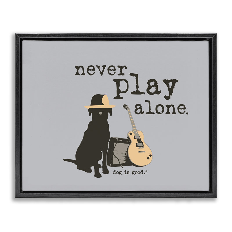  «Never Play Alone with Dog», art mural sur toile flottante par Dog Is Good, Cadre flottant noir de jais, H 17 po x l 21 po