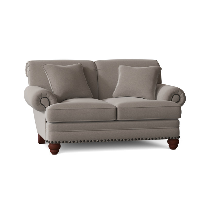 Spratt Loveseat, Peyton 22 Blue Performance Twill, Manhattan, Dark Brass