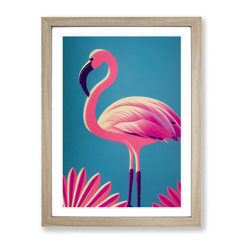 Opulent Flamingo - Framed Print, 64cm H x 46cm W x 2cm D, Oak