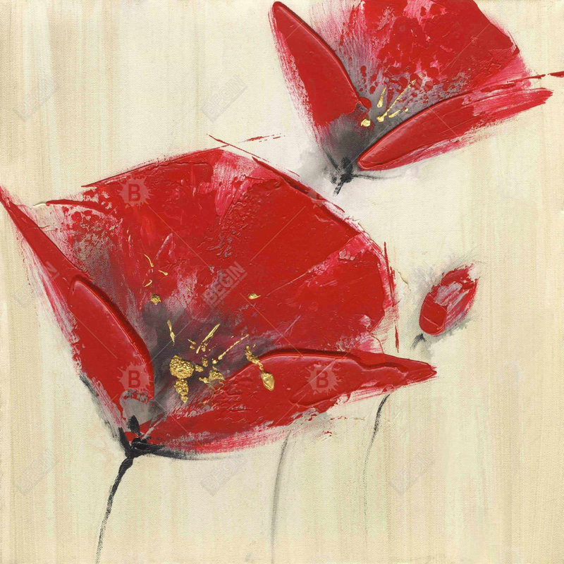 Three red flowers with texture - 20"x20" Throw pillow - Poly twill - Print on demand, 20" H x 20" W, Polyester/Polyfill