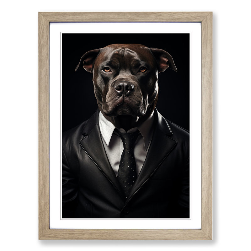 Staffordshire Bull Terrier Dadaism No.2 - Single Picture Frame Print on Wood, 34cm H x 25cm W x 2cm D, Oak