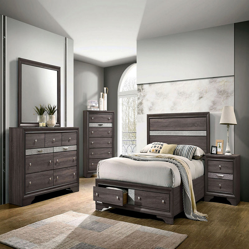 Finition grise de style contemporain 1 pièce Commode à bijoux cachée Tiroir à queue d'aronde anglaise Boutons argentés Mobilier de chambre à coucher