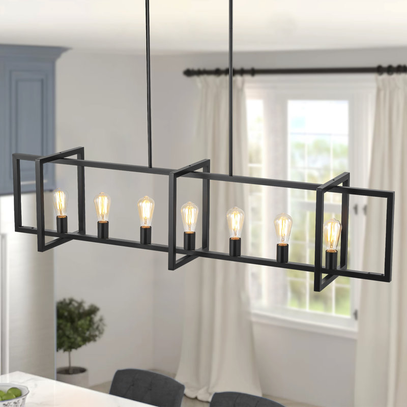 Lustre pour îlot de cuisine en métal Gabut, Noir mat, H 14 po x l 59 po x P 11,4 po, 7