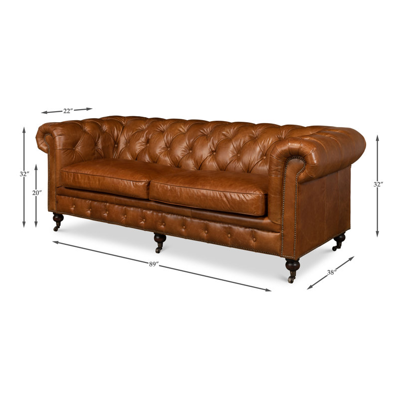 Carola Leather Sofa, Cuba Brown Genuine Leather