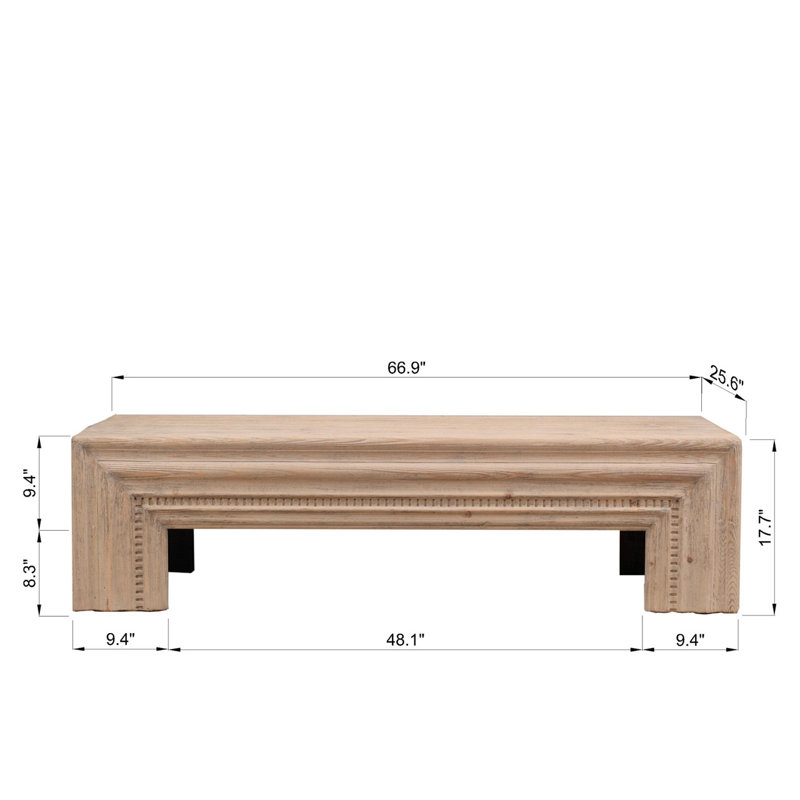 Solid Wood Coffee Table, 17.72" H x 66.93" L x 25.59" W