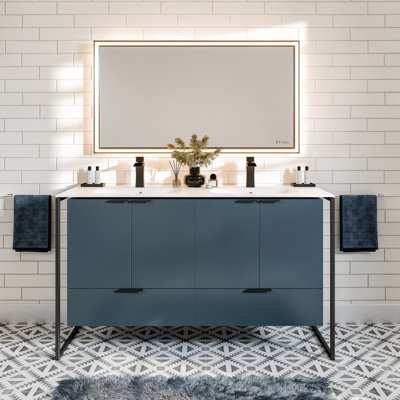 Mendiola 48 In.  Wall Mount Double Sink Bath Vanity With Solid Surface Top And Integrated Sinks