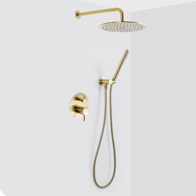 Metro 2-Way Pressure Balance Trim Complete Shower Set - Wall Mount - 12" Brass