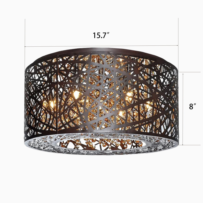 Ahriya 15.7-Inch Laser-Cut 4-Light Crystal Metal Flush mount, Brown