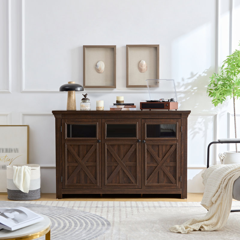 Armoire latérale à 3 portes de style rétro avec verre et tablettes amovibles pour des solutions de rangement polyvalentes