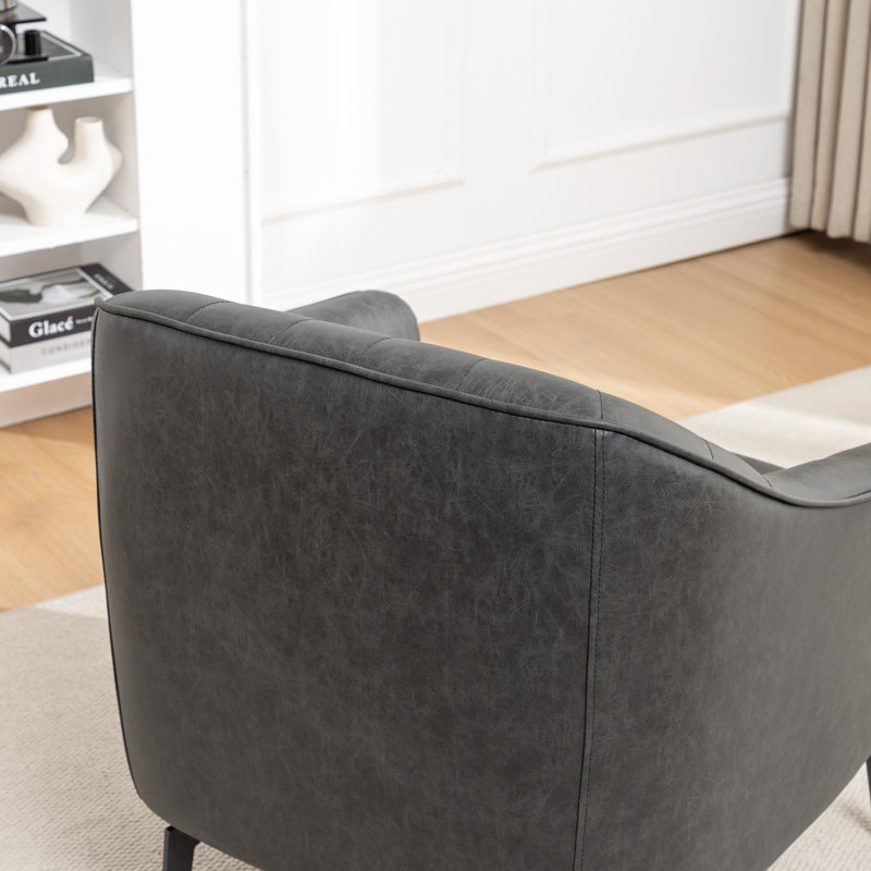 Fauteuil demi-tonneau en simili cuir Ammon, Similicuir noir