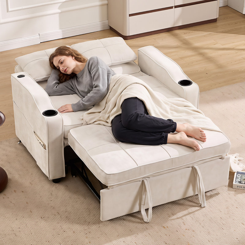 2 Seater Linen Sofa Bed, Beige
