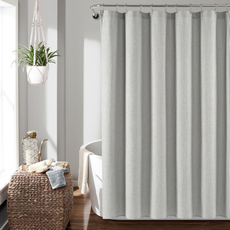 Jamaury Cotton Blend Striped Shower Curtain, Grey