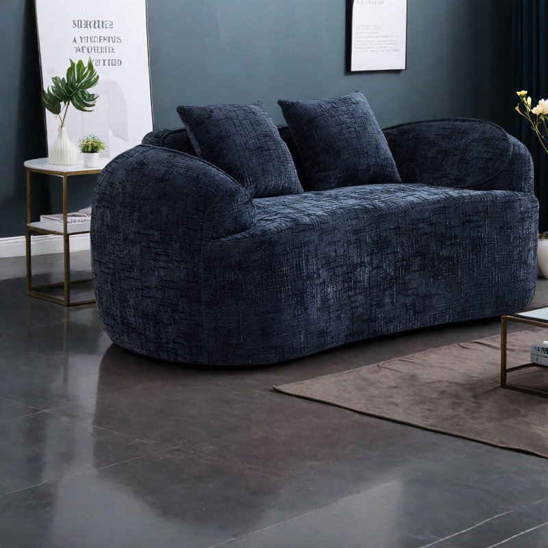 Canapés à compression, 2 places en chenille bleu foncé, canapé compact et moderne