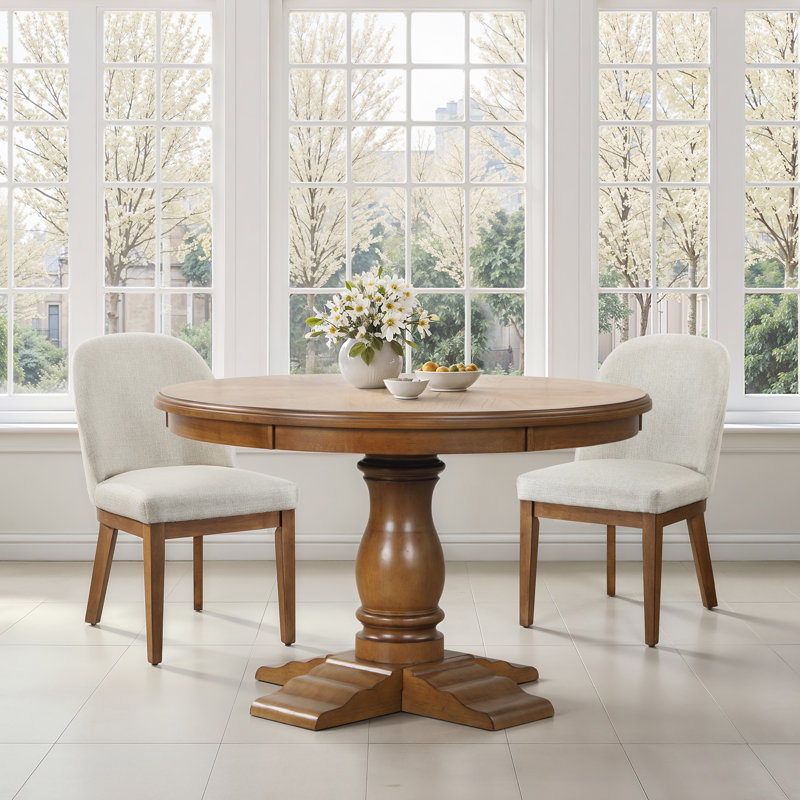 Springfield Table de salle à manger ronde en bois massif brun