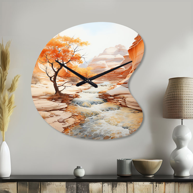 Beige pêche canyon Mirage - impression unique en métal avec horloge murale, Grand