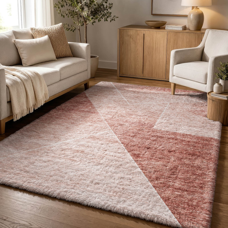 Tapis à poil long de qualité supérieure lavable à la machine ADS779, Saumon, 10 pi x 14 pi