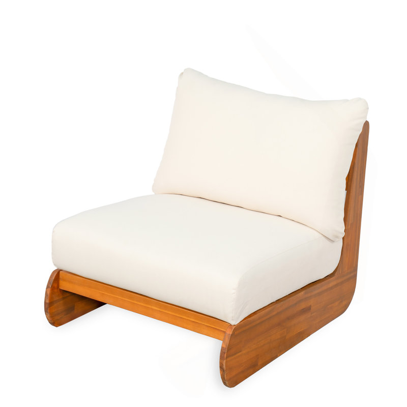 Fauteuil club en acacia Lazy, beige, Coussin beige / structure en teck