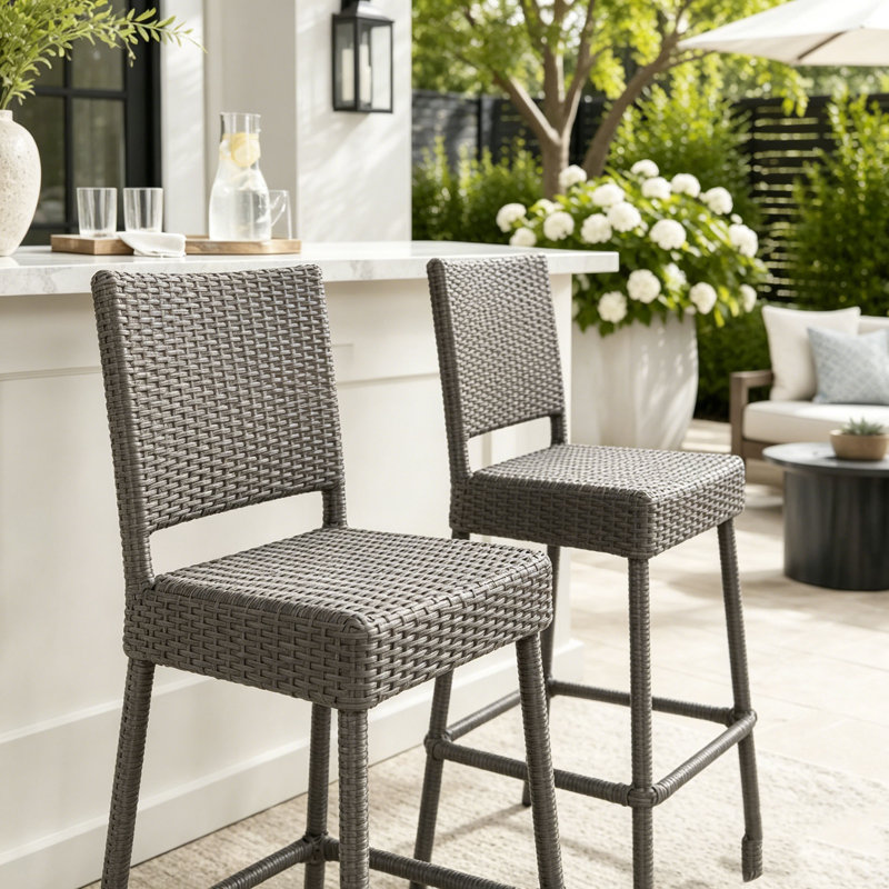 Ensemble de tabourets de bar 29 po en rotin PE sans accoudoirs, Grey