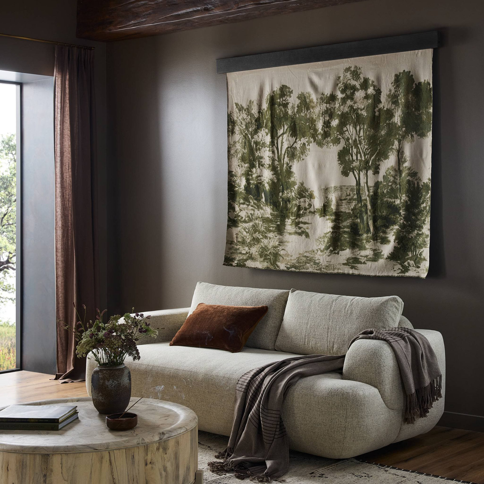 Solid Wood Wall Hanging, Smoked Black/Toile Moss