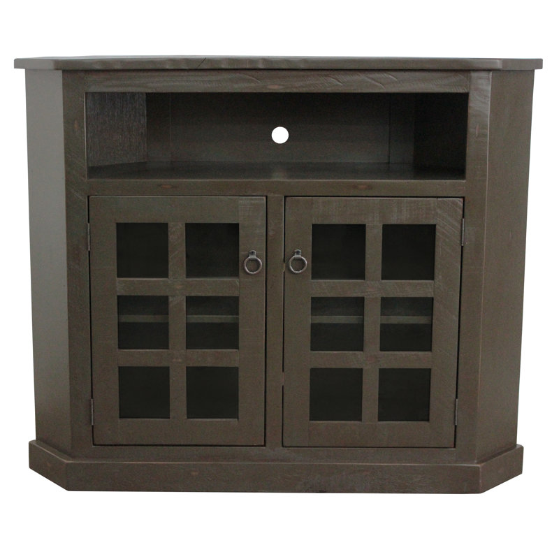 Meuble télé de coin en bois massif pour téléviseur de 55 po ou moins Campos, Gris rustique